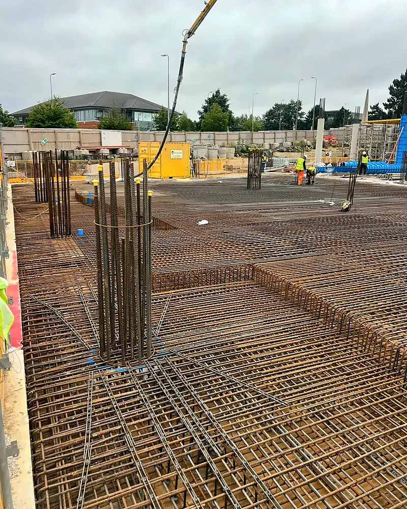 Column starters set in a raft slab, ready for the pour
